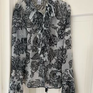 Cabi Black and White Floral Women'sBlouse